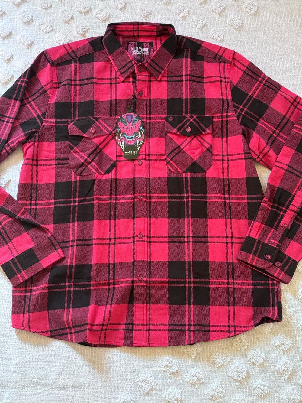 NWT-Warrior pink/black flannel button down shirt SZ XL